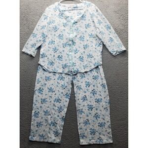Karen Neuburger Pajama Set Womens Large Multi Floral Contrast Trim Button Front